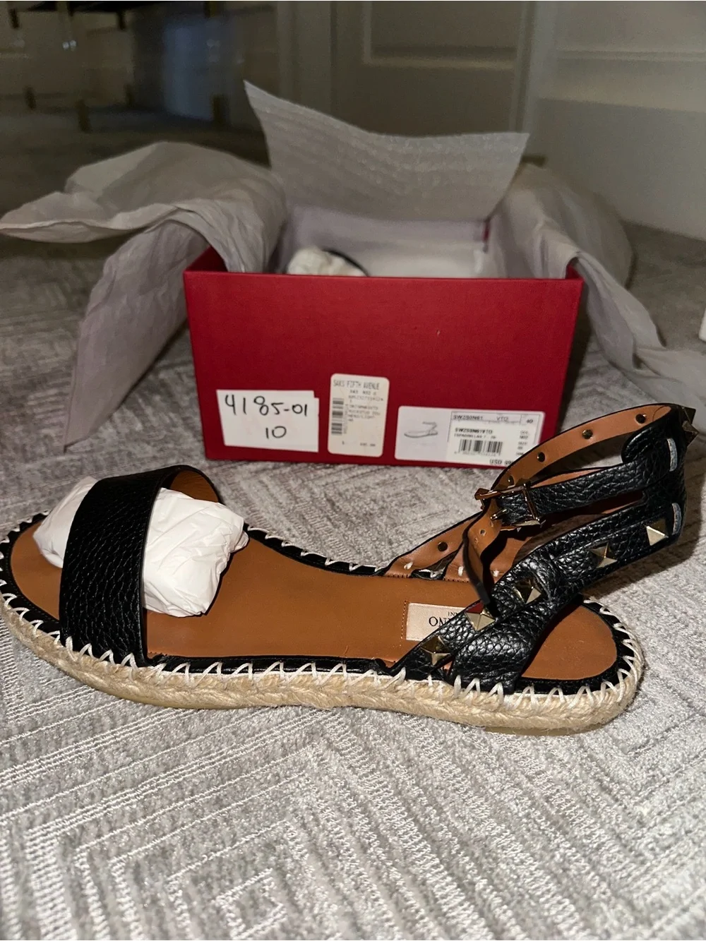 Valentino Black Studded Leather Espadrille Sandal
